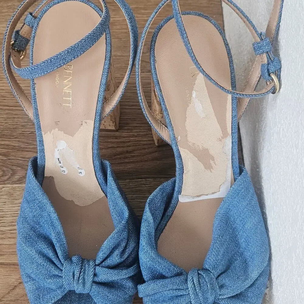 LK Bennett Amanda Espadrille‎ Platform Sandal Size 39 / 9 Blue Denim